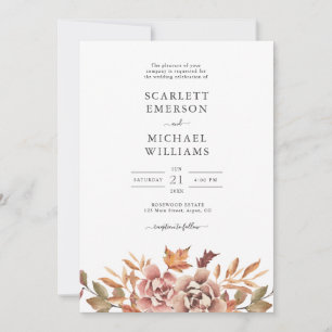 Convites Casamento Floral de Autumn Watercolor