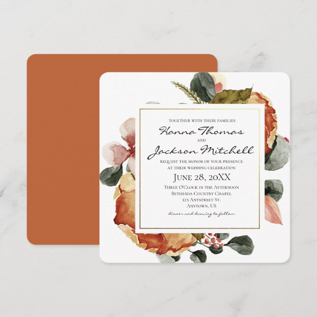 Convites Casamento Floral de Autumn Watercolor (Frente/Verso)