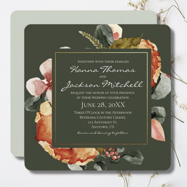 Convites Casamento Floral de Autumn Watercolor (Criador carregado)