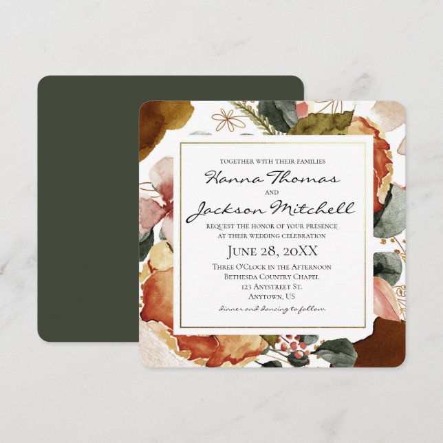 Convites Casamento Floral de Autumn Watercolor (Frente/Verso)