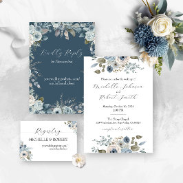 Convites Casamento Floral de Azul e Marfim