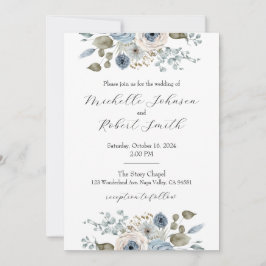 Convites Casamento Floral de Azul e Marfim
