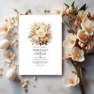 Convites Casamento Floral de Beige Light e Champagne
