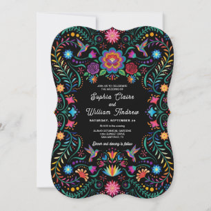 Convites Casamento Floral de Beija-flor Arte Folclórica Mex