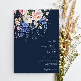 Convites Casamento Floral de BlueBoho, Marinho Minimalista