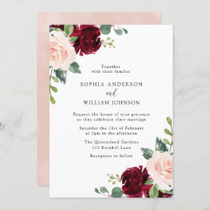 Convites Casamento Floral de Blush & Burgundy Dream Waterco