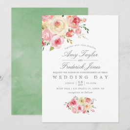 Convites Casamento Floral de Blush e Sage Green Watercolor