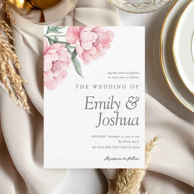 Convites Casamento Floral de Blush Peonnies (Criador carregado)