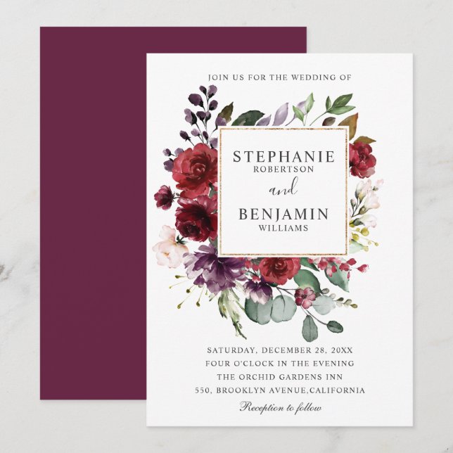 Convites Casamento Floral de Blush Watercolor (Frente/Verso)