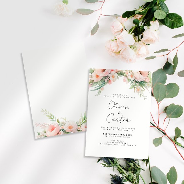 Convites Casamento Floral de Blush Watercolor (Criador carregado)