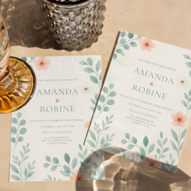 Convites Casamento Floral de Blush Watercolor (Criador carregado)