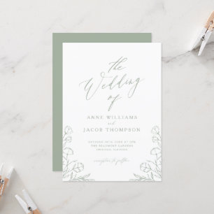 Convites Casamento Floral de Boho Boho, Sage Verde Minimali