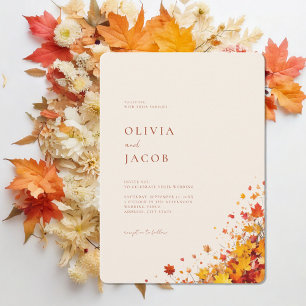 Convites Casamento Floral de Boho Fall Minimalista