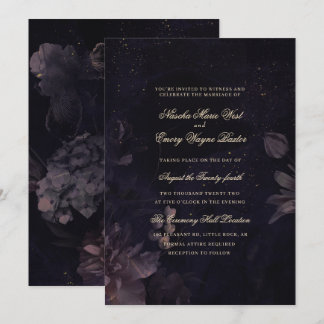Convites Casamento Floral de Boho Gótico Roxo Escuro