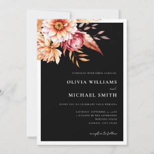 Convites Casamento Floral de Boho Negro Minimalista