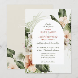Convites Casamento floral de boho pastel de hibisco tropica