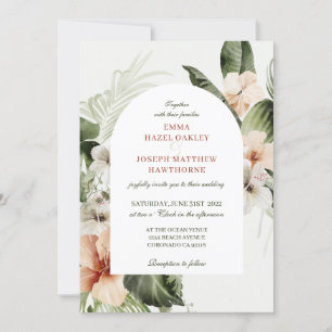 Convites Casamento floral de boho pastel de hibisco tropica
