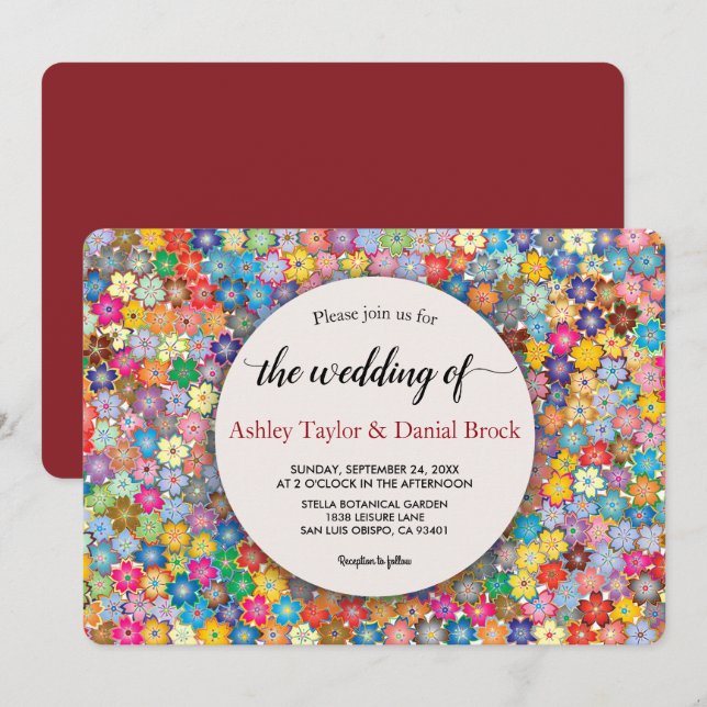 Convites Casamento Floral de Boho Summer Boho Chic Burgundy (Frente/Verso)