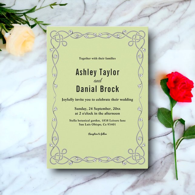 Convites Casamento Floral de Boho Verde com Script Chic Min (Criador carregado)