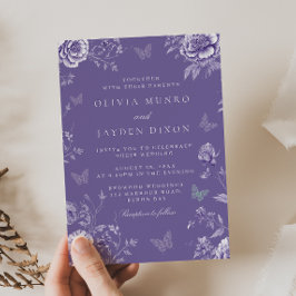 Convites Casamento Floral de Borboleta Roxa Encantada
