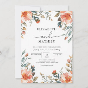 Convites Casamento Floral de Borda Peach Blossom