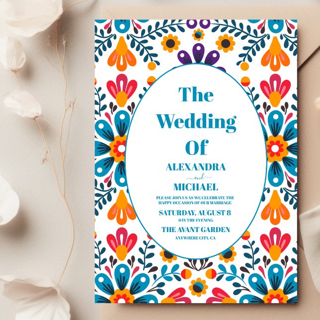 Convites Casamento Floral de Bordado de Fiesta Mexicano (Criador carregado)