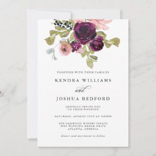 Convites Casamento Floral de Borgonha e Blush Watercolor