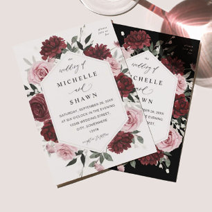 Convites Casamento Floral de Borgonha e Cor-de-Rosa 6