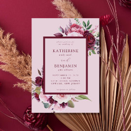 Convites Casamento Floral de Borgonha e Elegante Rosa