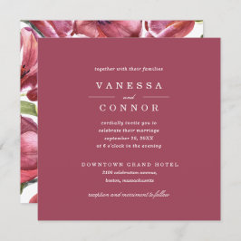 Convites Casamento Floral de Borgonha e Poppies Clássico Bo