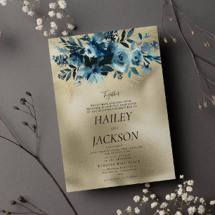 Convites Casamento floral de buquê botânico de ouro de luxo