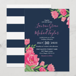 Convites Casamento Floral de Buquê Flor Rosa Azul