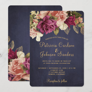 Convites Casamento floral de burgundy com vintage russo