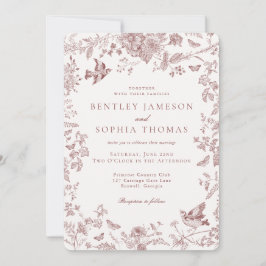 Convites Casamento Floral de Burgundy Fall Toile De Jouy Vi