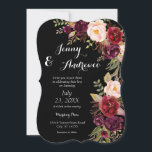 Convites Casamento Floral de Burgundy Marsala 2 Preto<br><div class="desc">Uau,  seus convidados com um belo convite de casamento floral Burgundy Marsala.</div>