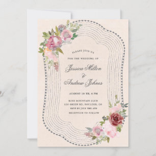 Convites casamento floral de burgundy rosa-macio com estrut