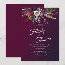 Convites Casamento Floral de Burgundy Watercolor