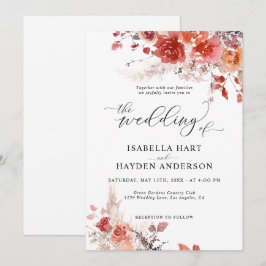 Convites Casamento Floral de Burnt Orange Rust Boho Terraco