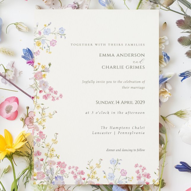 Convites Casamento Floral de Campo de Flores Silvestres Pri (Floral Wildflower Meadow Spring Summer Wedding Invitation)