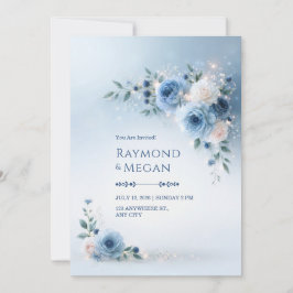 Convites Casamento Floral de Canto com Peônia Azul Pó