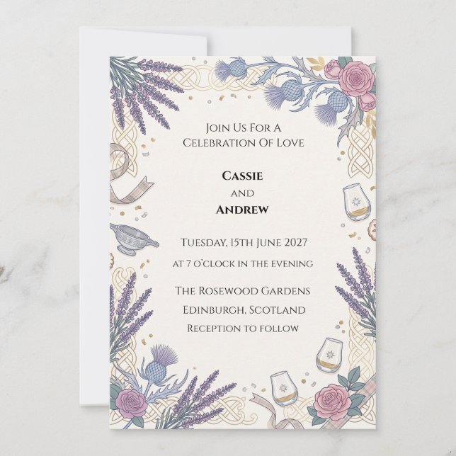 Convites Casamento Floral de Cardo Azul (Frente)