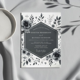 Convites Casamento Floral de Carvão Atmosférico