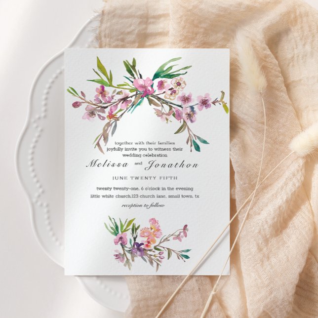 Convites Casamento Floral de Cerejeira Rosa (Criador carregado)