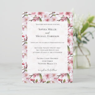 Convites Casamento Floral de Cerejeira Rosa Bonito