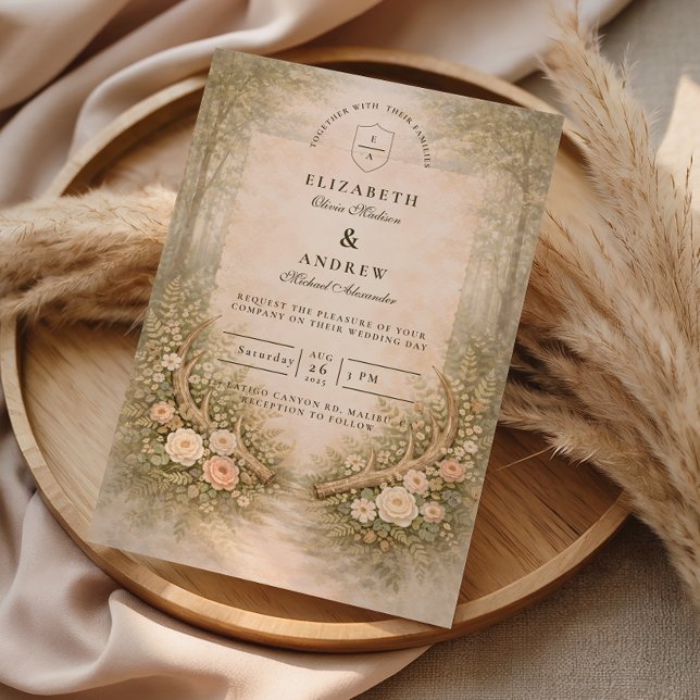 Convites Casamento Floral de Cervo Florestal (Criador carregado)