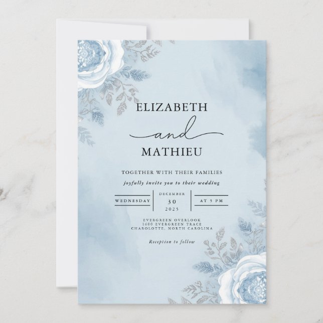 Convites Casamento Floral de Céu Azul (Frente)