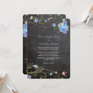 Convites Casamento Floral de Chalkboard Azul Hibiscus e Swa