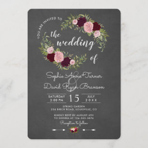 Convites Casamento Floral de Chalkboard Rustic Marsala