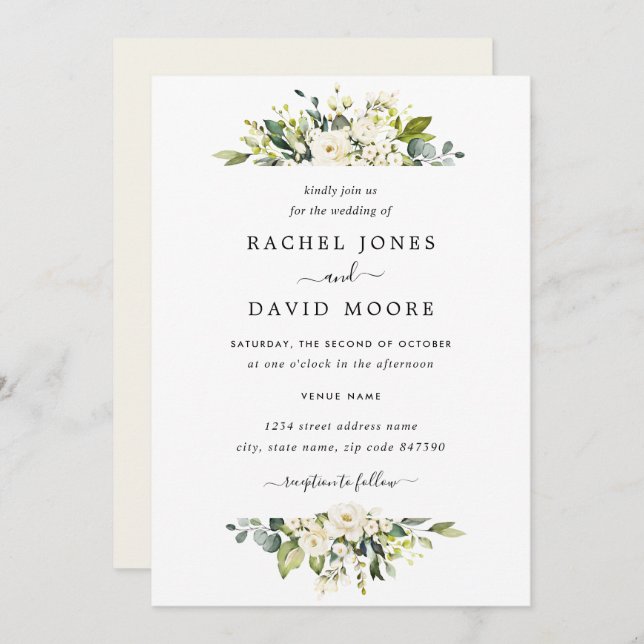 Convites Casamento Floral de Champagne Watercolor (Frente/Verso)