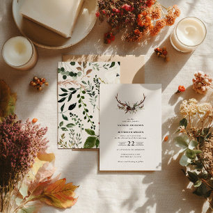 Convites Casamento Floral de Chifre Rústico Boho Floresta C